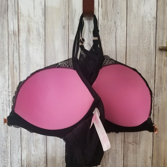 VICTORIA'S SECRET PINK BLACK 36D PADDED PUSHUP BRA - Picture 5 of 6